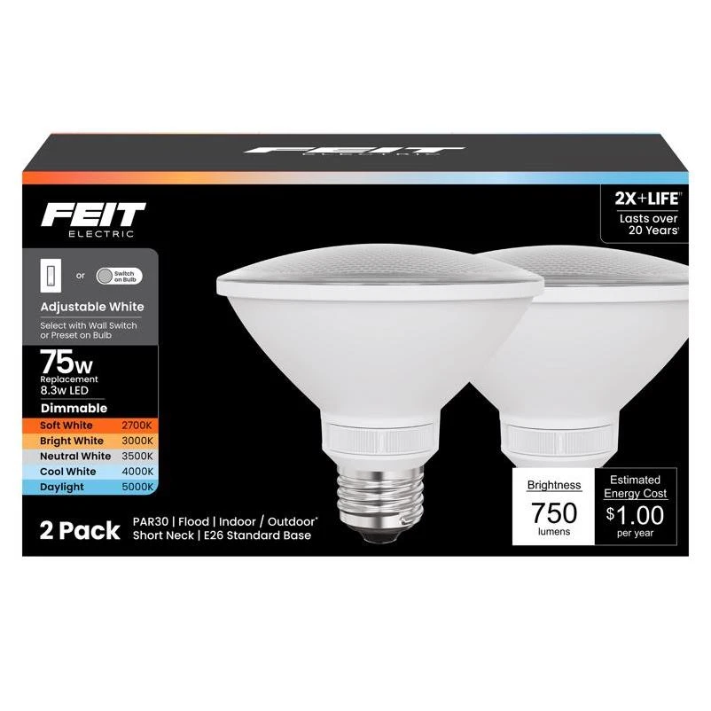 Smart Led Par30 Bulb – Adjustable White, 75w Equivalent, 2‑pack (e26)